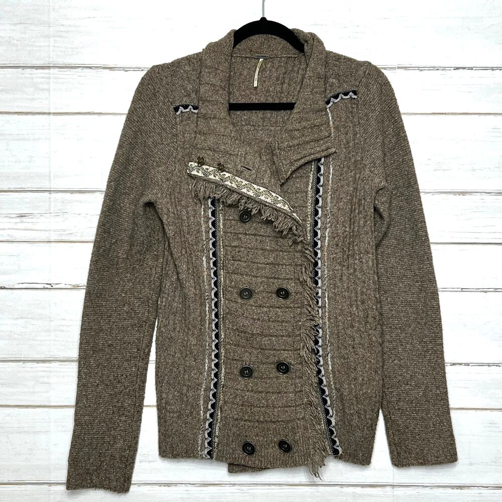 Free People Cuddle Bear Admiral Sweater Cardigan Jacket Brown Size Medium